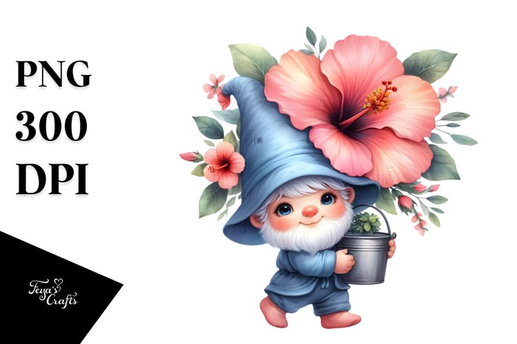 Cute Baby Gnome with Hibiscus PNG