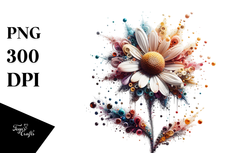 Daisy with Metallic Insertions Watercolor Splash PNG