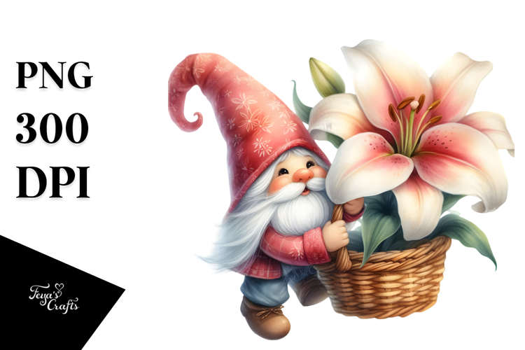 Cute Floating Gnome Watercolor PNG