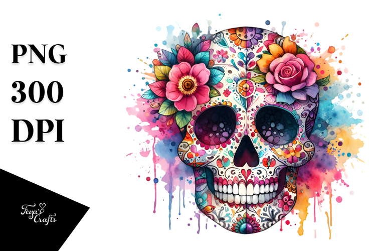 Cute Skull with Splashes PNG