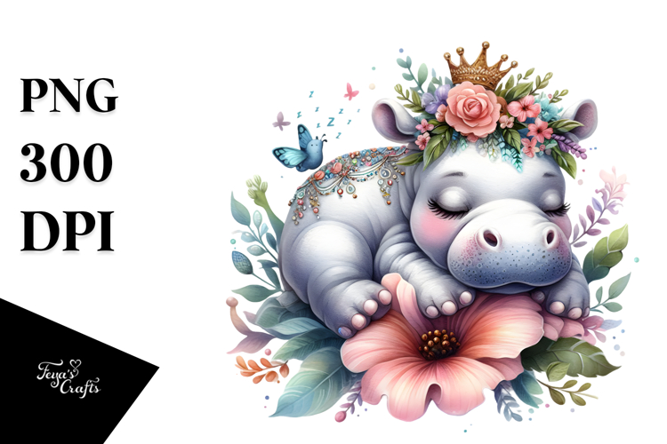 Resting Baby Hippo Watercolor PNG