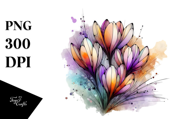 Stained Crocus Watercolor PNG example image 1