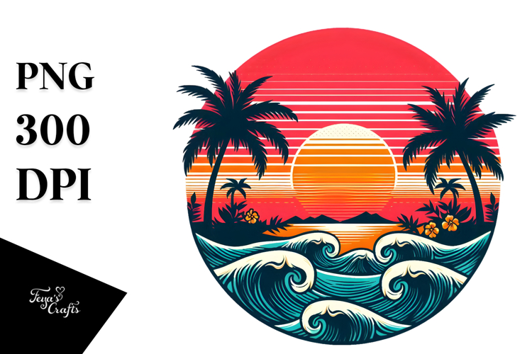 Retro Tropical Sunset PNG