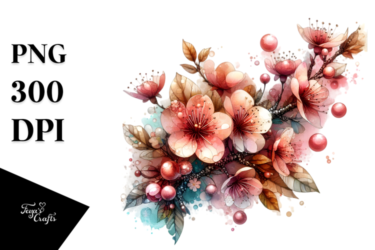 Detailed Cherry Blossom | Watercolor Splash Clipart