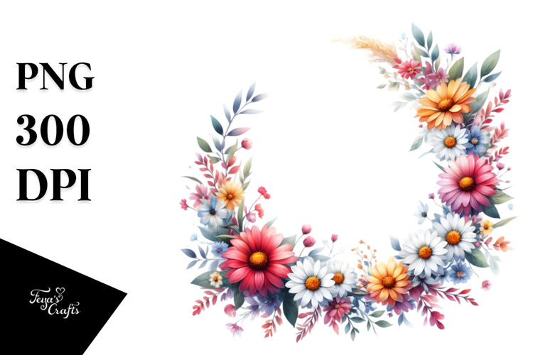 A Watercolor Vibrant Floral Frame with Small Dasy, White