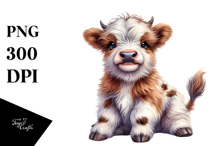 Cute Baby Highland Cow PNG