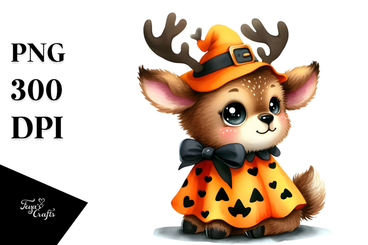 Cute Elk Dressed for Halloween in Style of PNG
