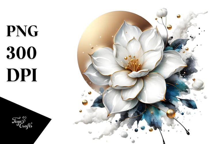 Abstract -Like Gardenia with Golden Insertions PNG