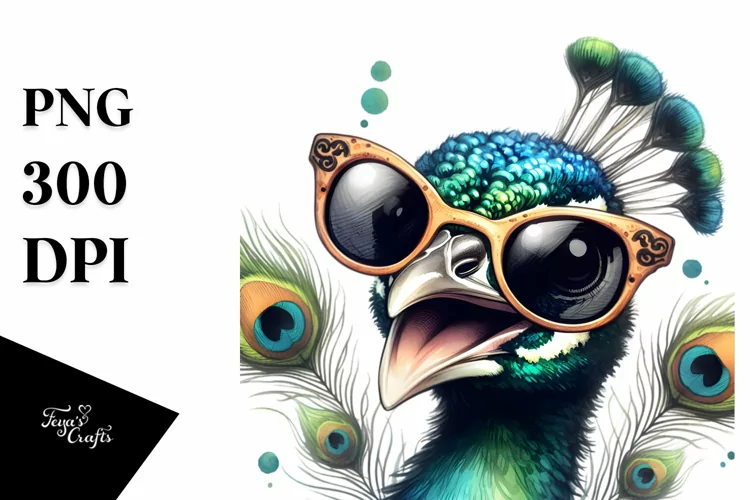 Funny Cute Peacock Sunglasses on Forehead Watercolor