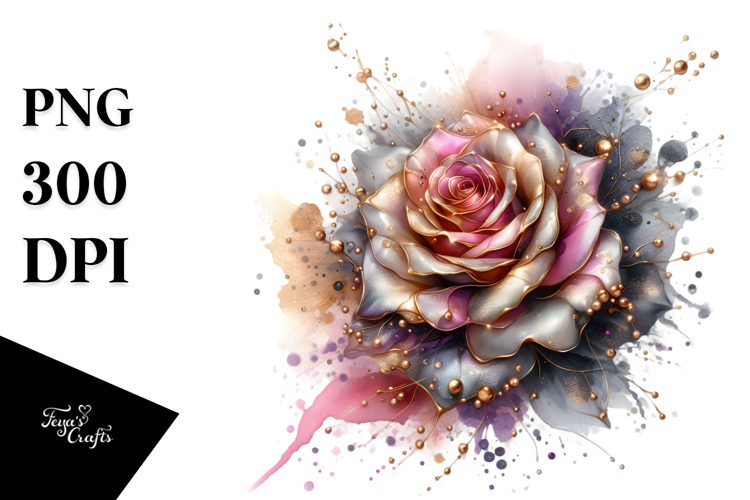 Abstract Golden Rose | Watercolor Splash Clipart