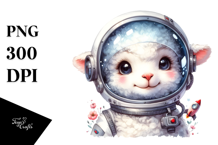 Cute Baby Lamb with Astronaut Helmet PNG
