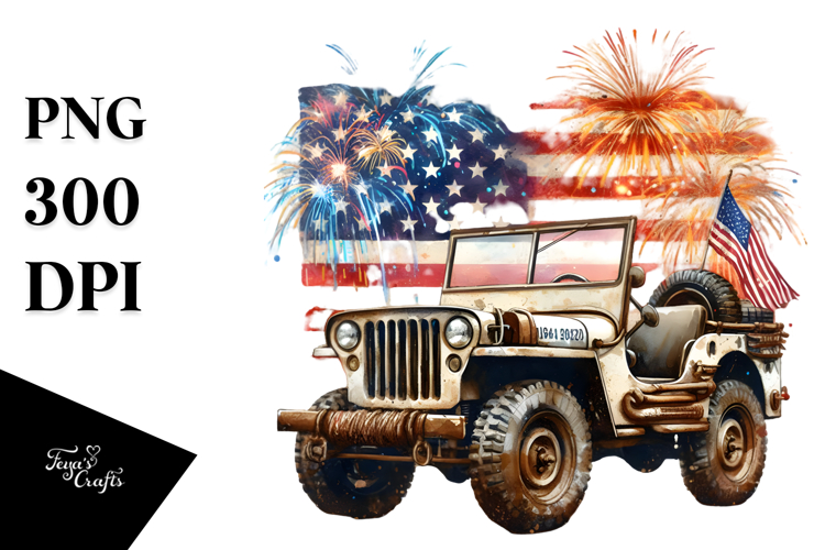 Vintage Dirty Jeep Watercolor PNG