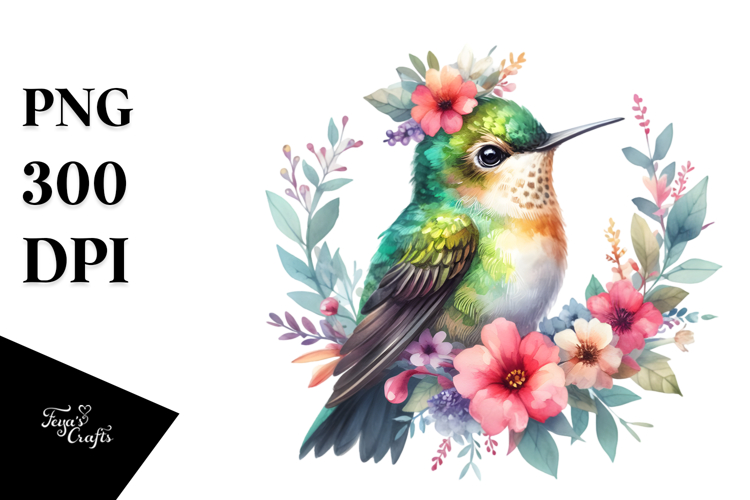 Vibrant Baby Hummingbird with Wreath Clipart example image 1
