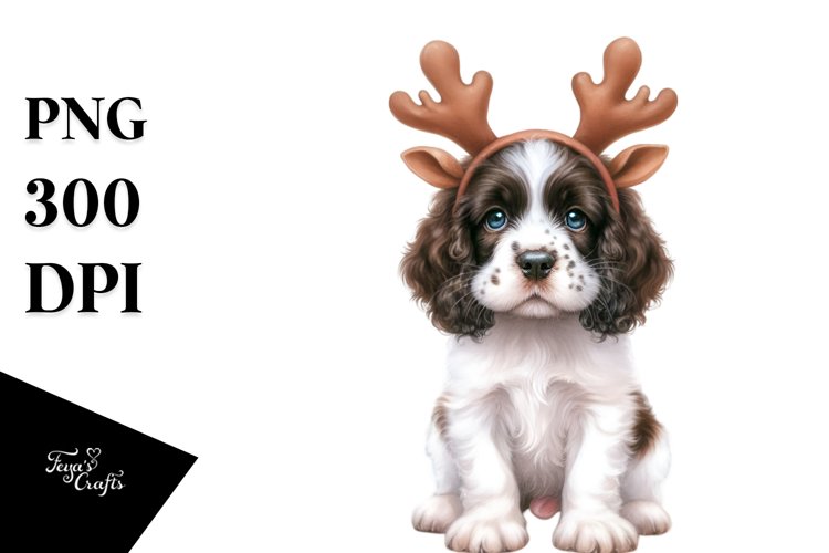 Watercolor English Springer Spaniel in Front of Christmas example image 1