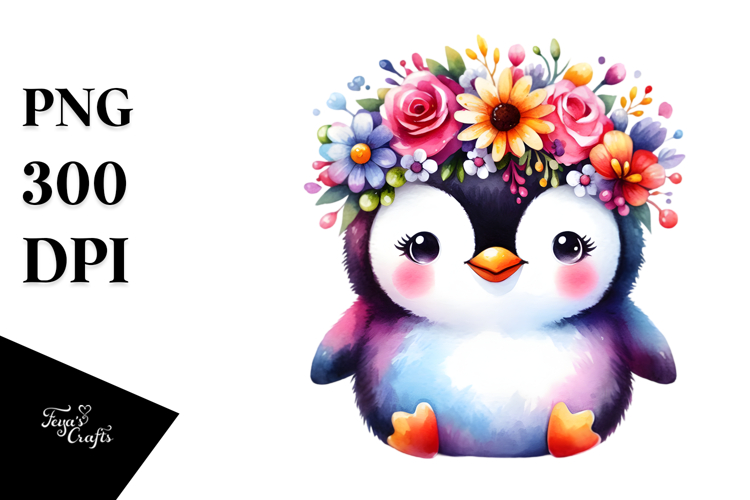 Vibrant Flower Crown Penguin Clipart