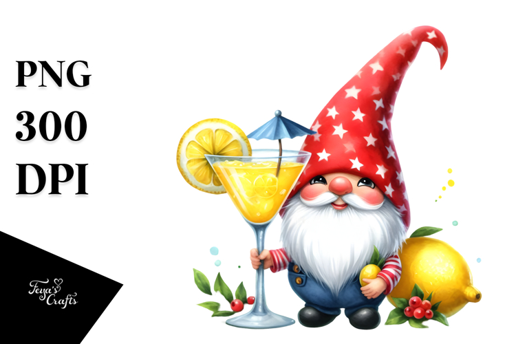 Whimsical Gnome Drinking Cocktail PNG