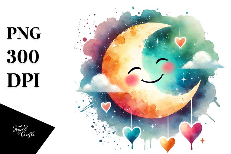 Colorful Smiling Moon PNG
