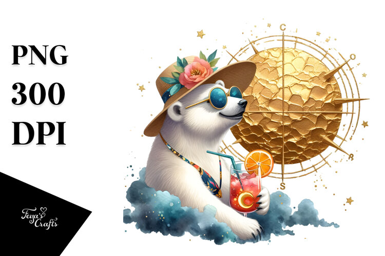 Happy Polar Bear in Beachwear PNG example image 1
