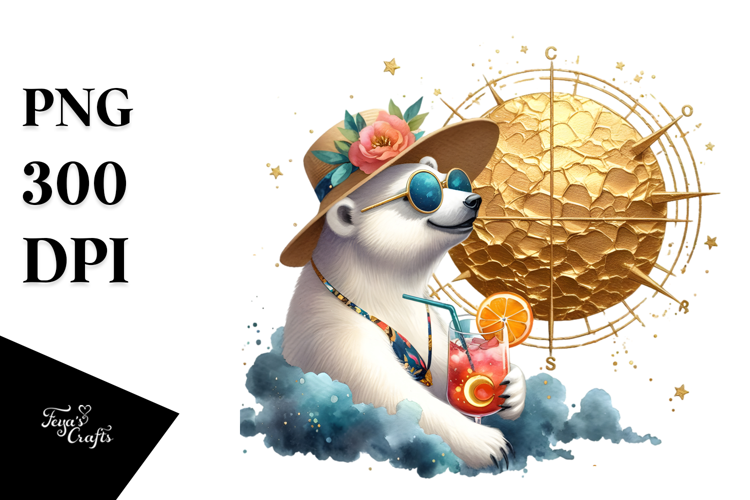 Happy Polar Bear in Beachwear PNG
