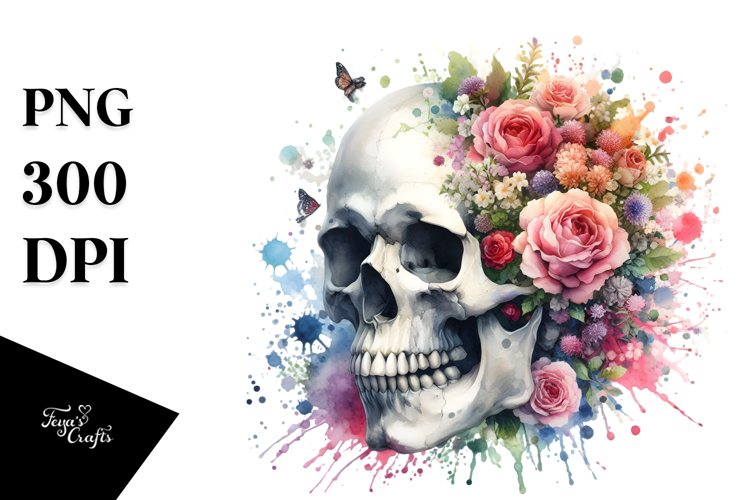 Skull Watercolor Art, High-Quality PNG