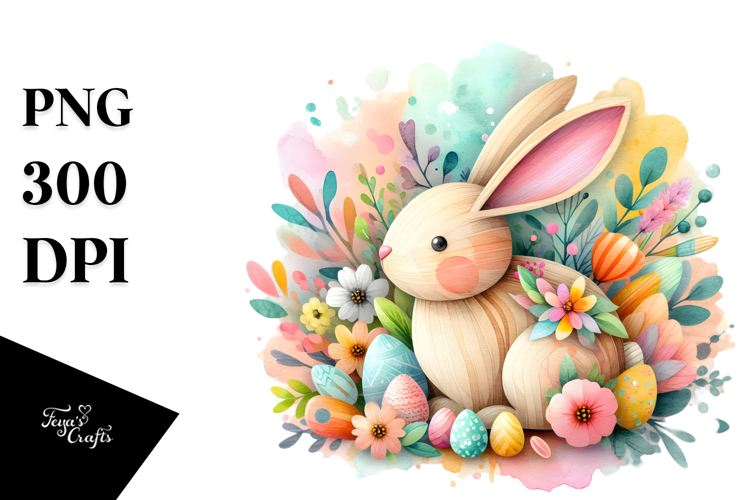 colorful Bunny Made of Wood, PNG