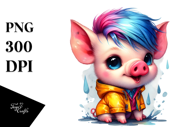 Excited Baby Pig in Raincoat, Transparent PNG