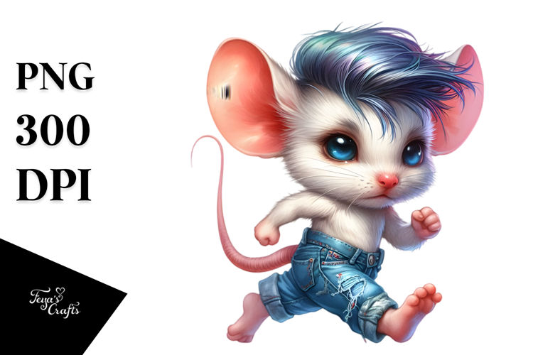 Cute Mouse Running with Cool Haircut, High-Res PNG