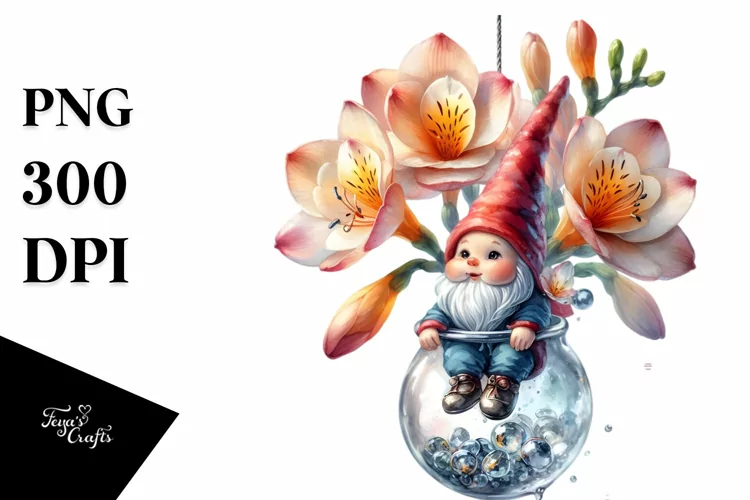 Gnome with Freesia, PNG