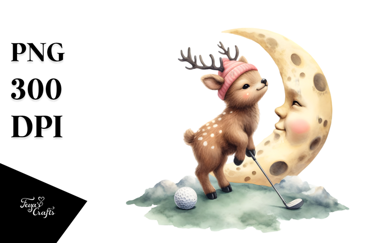 Cute Baby Elk Golf Moon