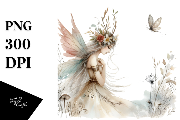 Washed Watercolor Boho Fairy PNG