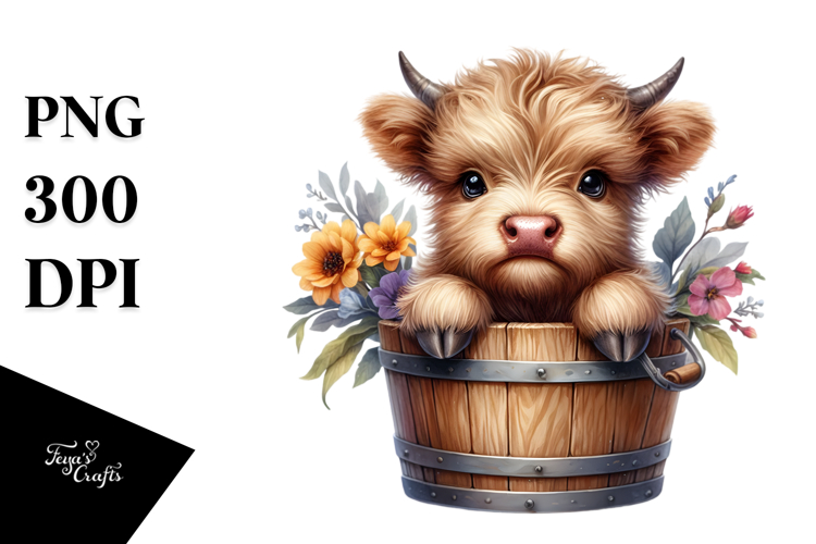 Baby Cow in Wood Bucket, Transparent PNG
