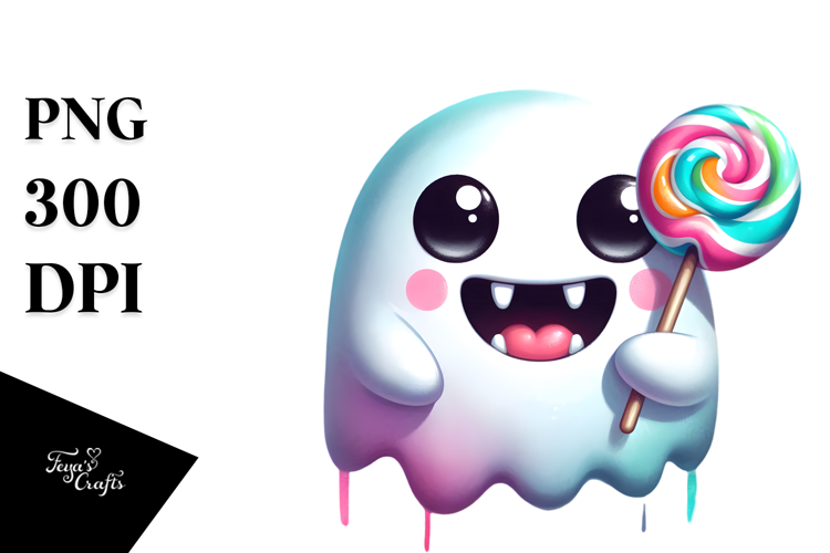 Funny Ghost Holding Lollipop PNG