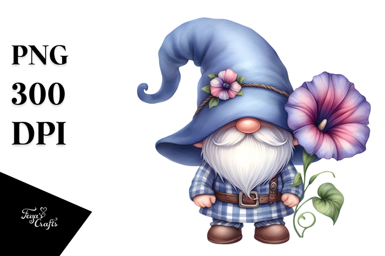 Cute Gnome with Morning Glory PNG