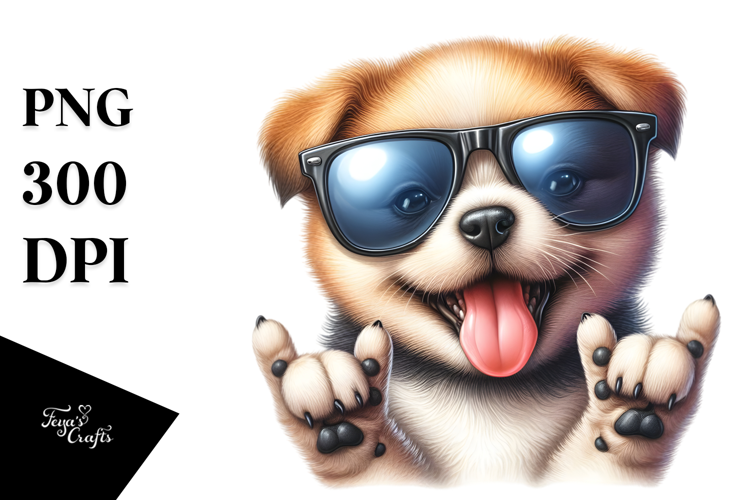 Cute Puppy with Rocker Sign Watercolor