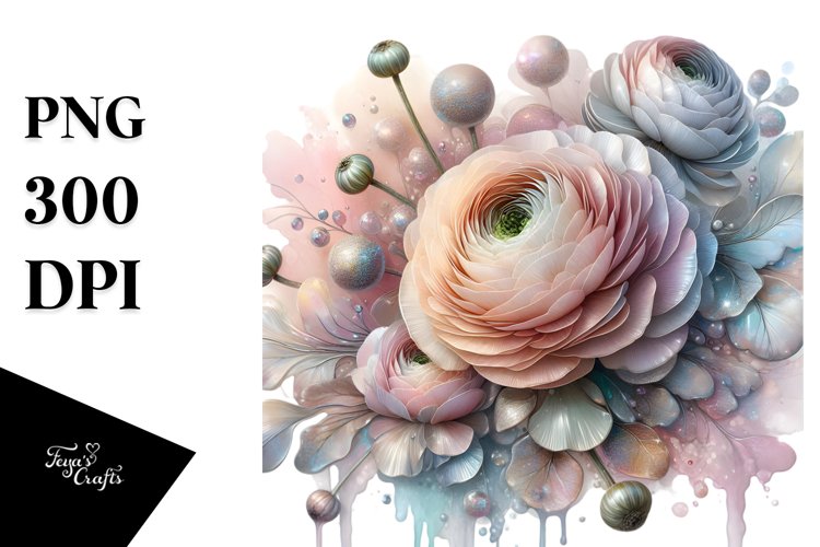 Abstract Pastel Glossy Ranunculus with Sparkling Finish | example image 1