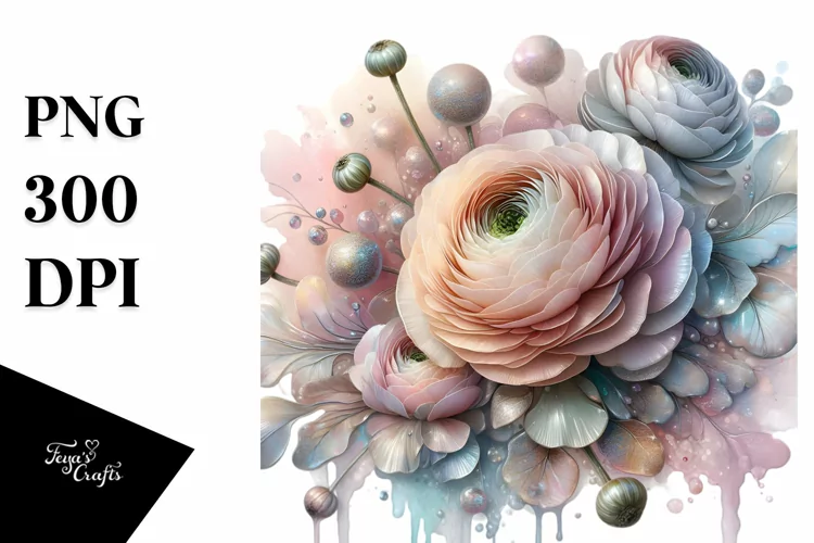 Abstract Pastel Glossy Ranunculus with Sparkling Finish |