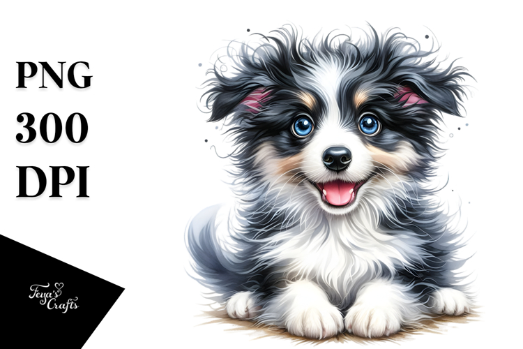 Watercolor Baby Border Collie PNG