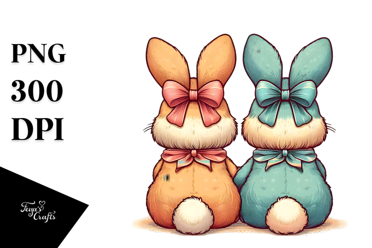 Colorful Bunnies Back View PNG example image 1