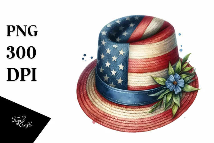 Watercolor Vintage Hat | USA Flag Collors | Watercolor