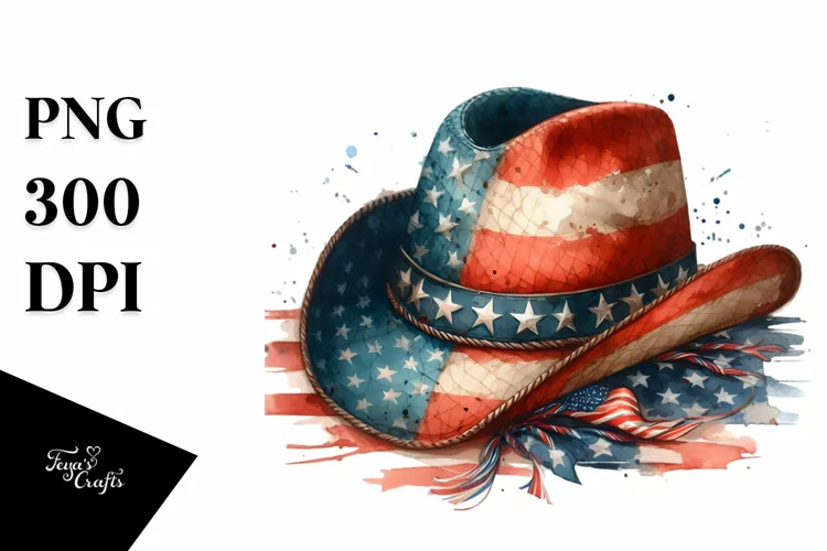 Watercolor Vintage Hat | USA Flag Collors | Watercolor