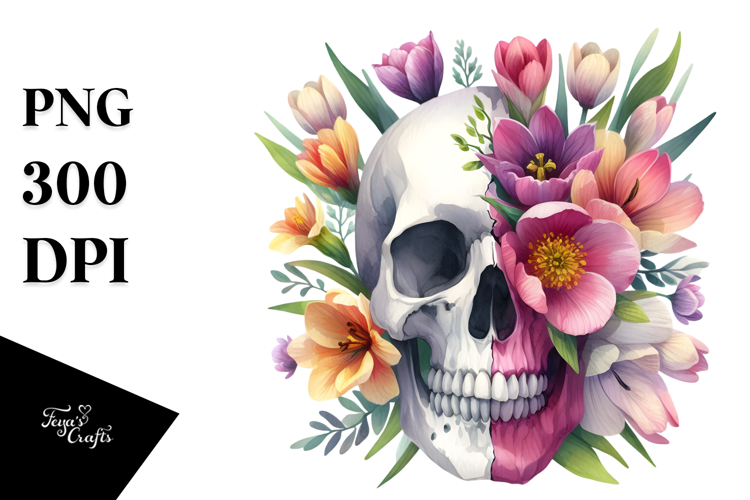 Cute Flower with Spring Flowers and Skull, Symbolic PNG