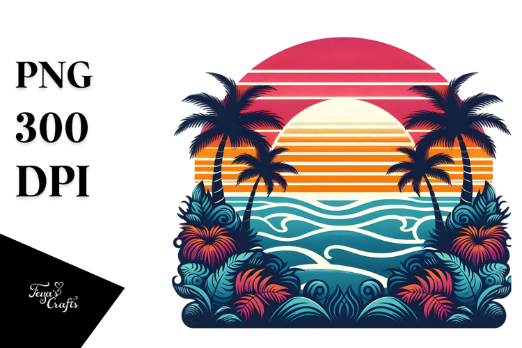 Retro Tropical Sunset Tshirt Design PNG