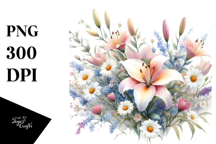 Colorful Lily Watercolor PNG