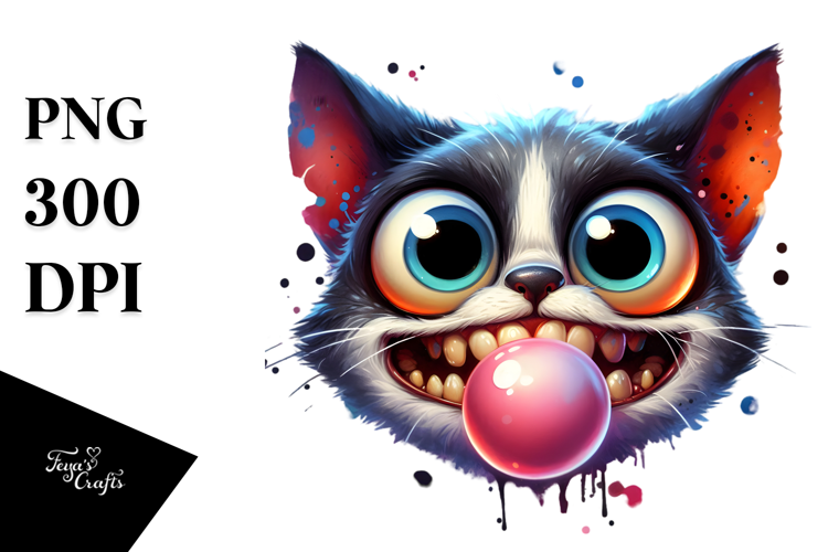 Funny Goofy Spooky Cat Chewing Bubble Gum PNG