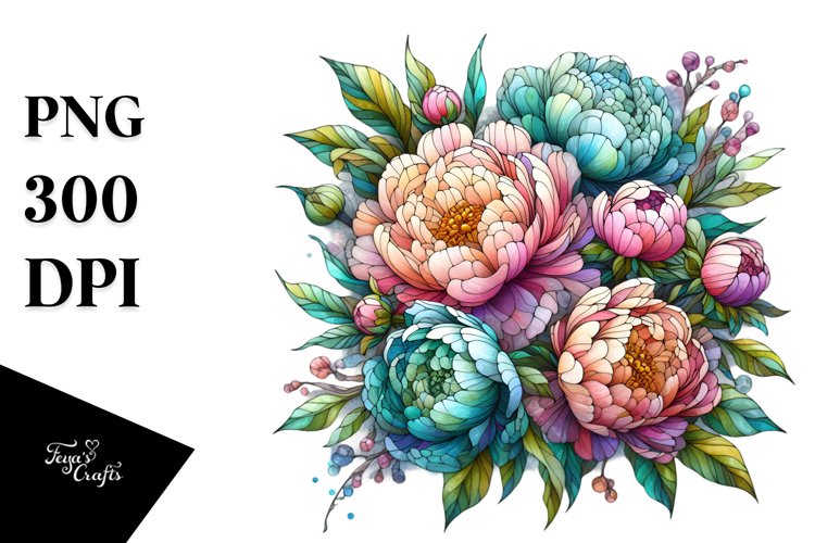 Detailed Vibrant Pastel Wooden Small Stained Peonies, example image 1