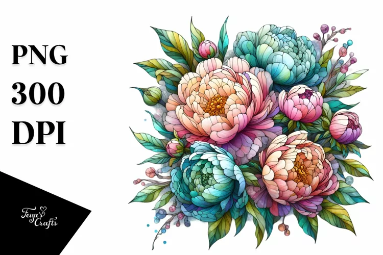 Detailed Vibrant Pastel Wooden Small Stained Peonies,