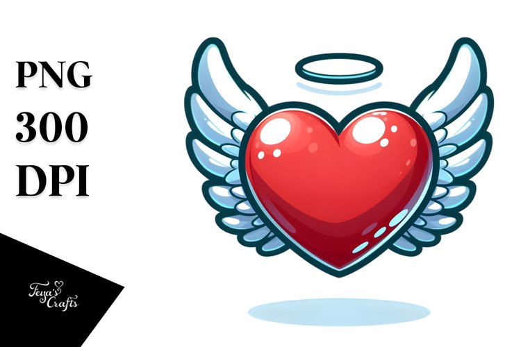 Cartoon Heart with Wings PNG