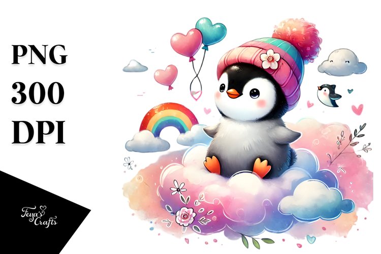Colorful Penguin on Cloud, Transparent PNG