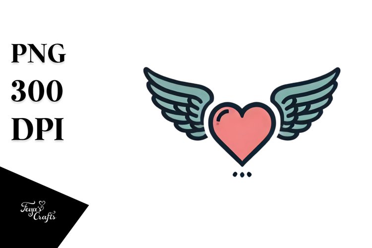 Simple Retro Heart with Wings PNG