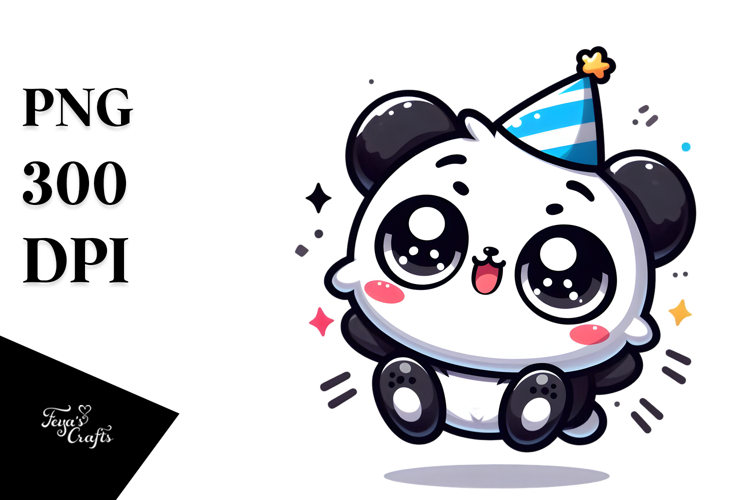 Serious Panda with Party Hat PNG